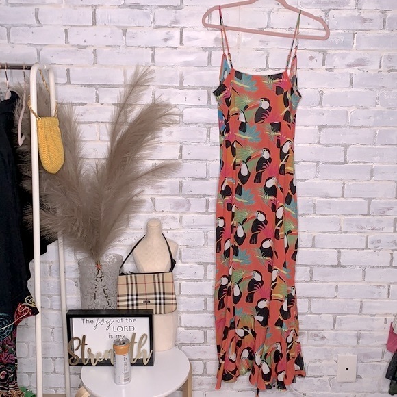 FARM RIO | x Anthropologie Toucans Print Wrap Maxi Dress Medium - Picture 5 of 17